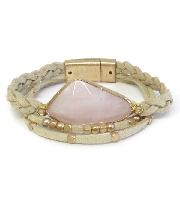 Agate stone multi layer leatherette magnetic bracelet