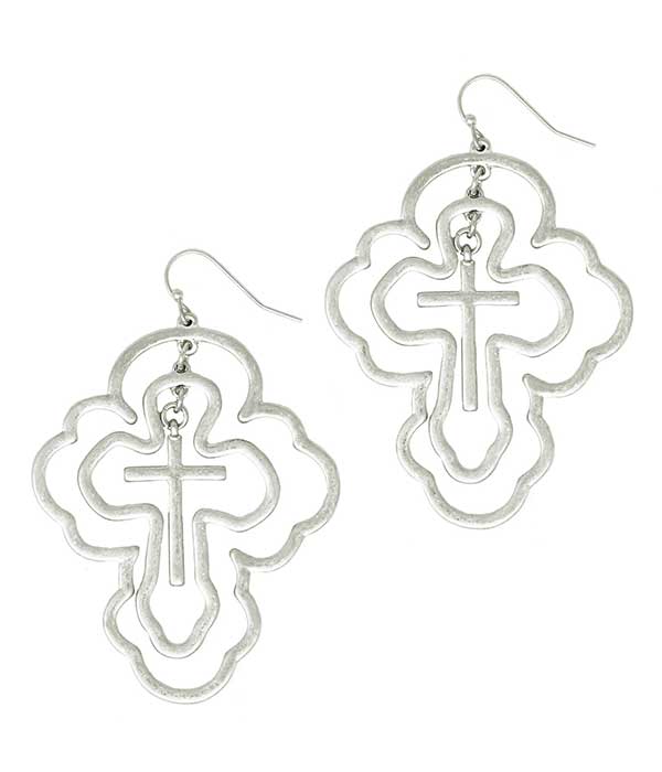 TRIPLE LAYER CROSS EARRING