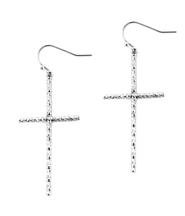 BRASS PLATING CROSS EARRING