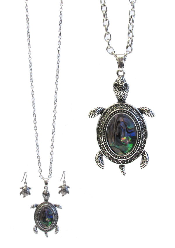 SEALIFE THEME ABALONE PENDANT NECKLACE - TURTLE