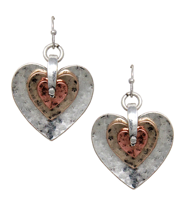 Tri tone metal heart earring