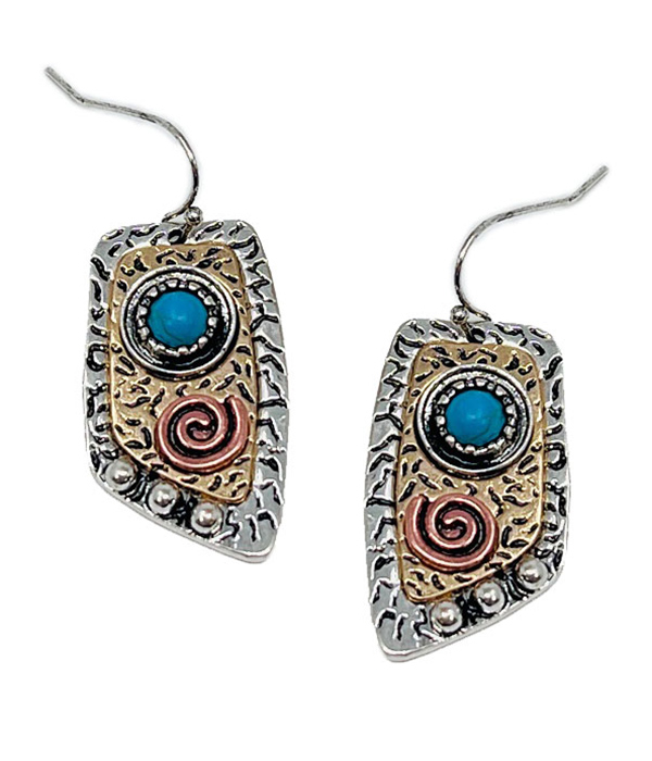 NAVAJO THEME VINTAGE METAL AND TURQUOISE EARRING
