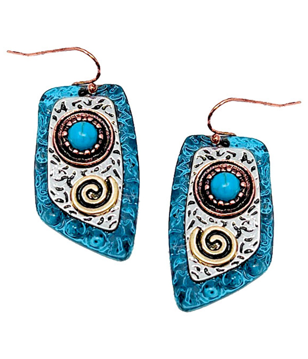 NAVAJO THEME VINTAGE METAL AND TURQUOISE EARRING