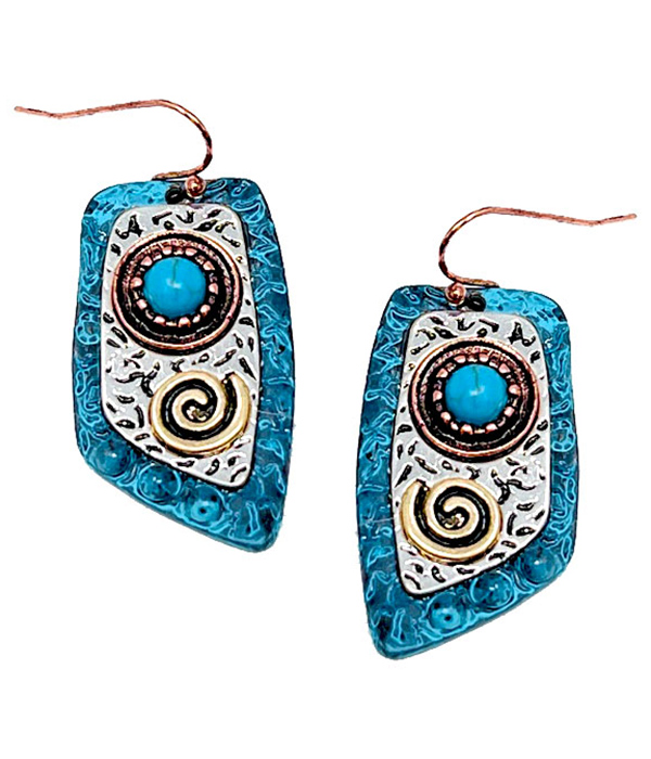 Navajo theme vintage metal and turquoise earring