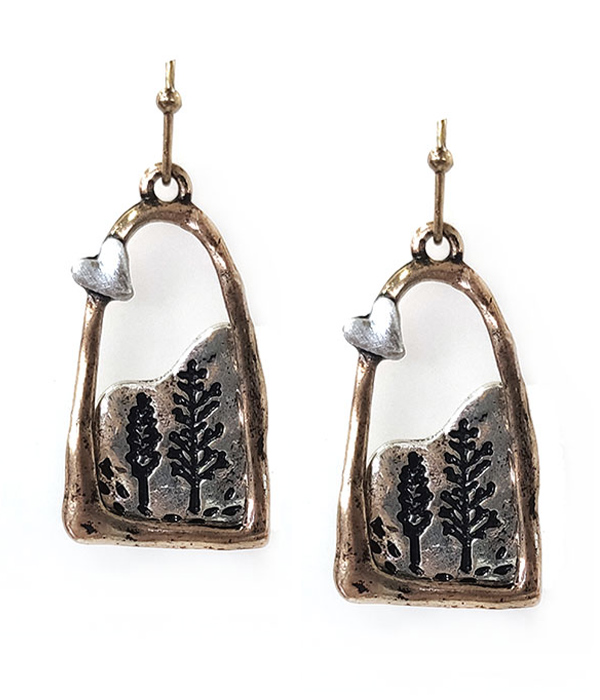 VINTAGE METAL LANDSCAPE EARRING - TREE