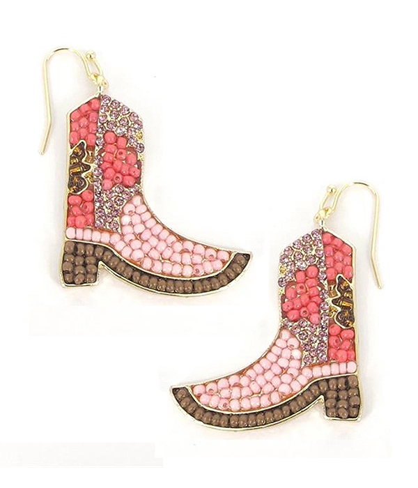 Multi seedbead cowboy boot earring