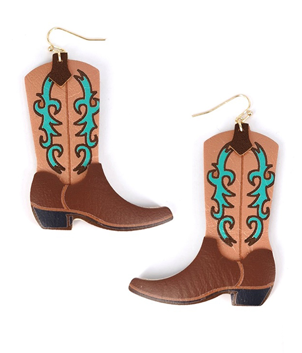 Leatherette cowboy boot earring