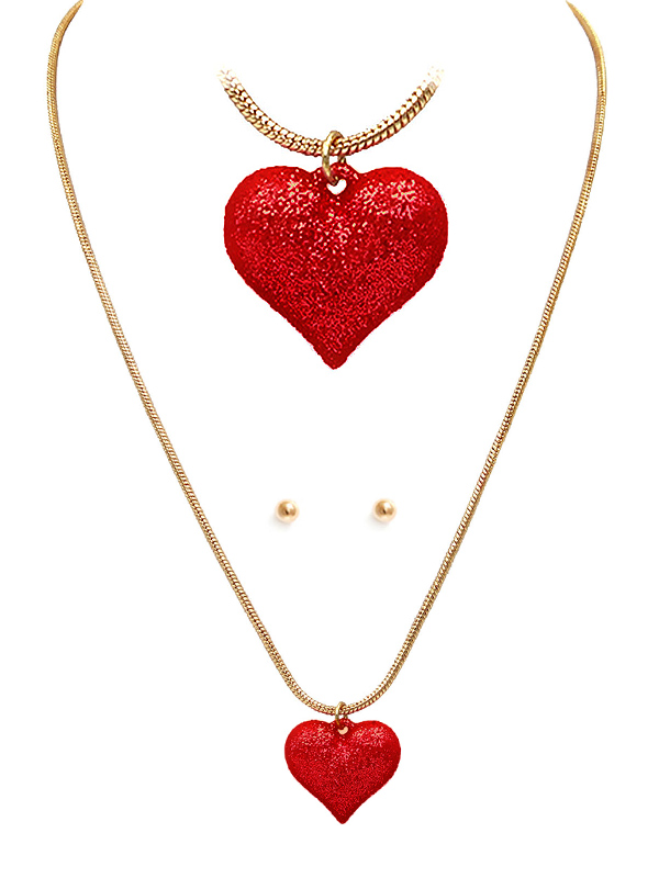 PUFFY HEART PENDANT NECKLACE SET