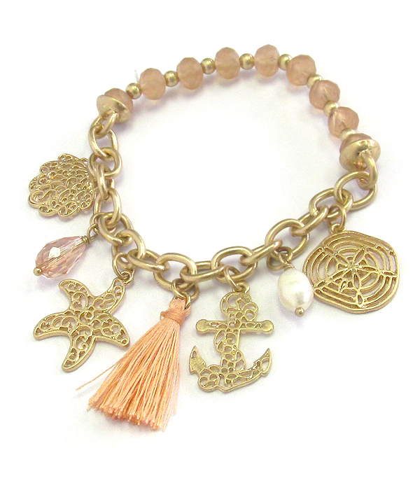 Sealife theme multi filigree charm stretch bracelet