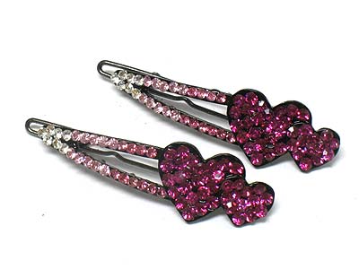 Crystal stud double heart hair pin