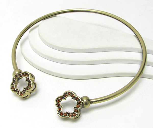 Crystal flower edge metal choker