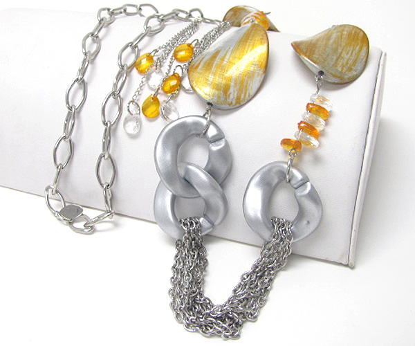Metal and patina paint acrylic chain link necklace earring set