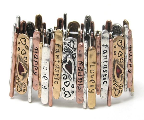 Chicos style  art textured casting metal bar link stretch bracelet