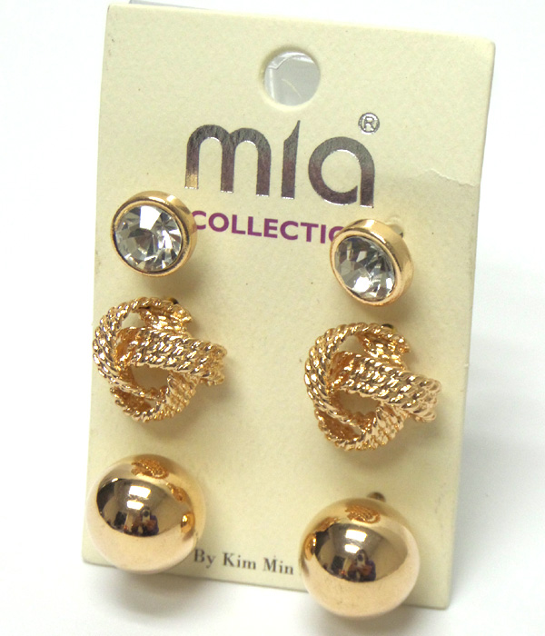Muti metal small set of 3 stud earrings