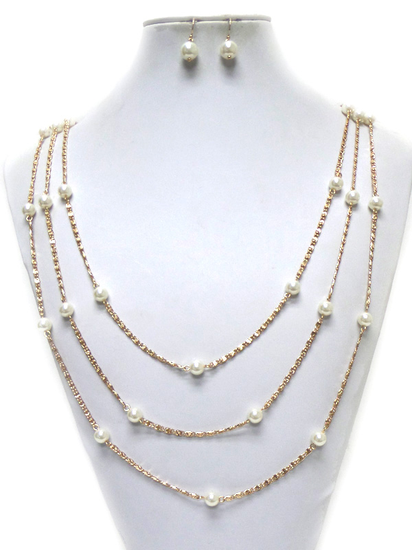 Three layer chain and pearl necklace set