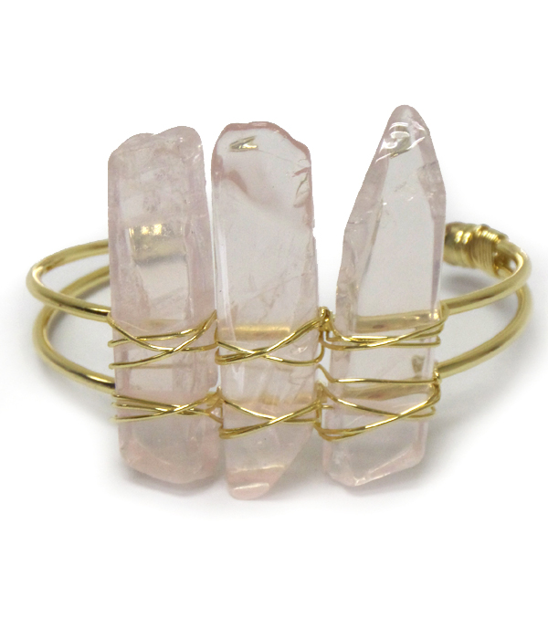 Semi precious stone with wire bangle bracelet