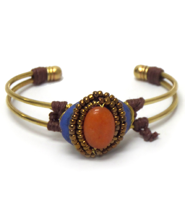 SEMI PRECIOUS STONE EVIL EYE METAL BANGLE BRACELET