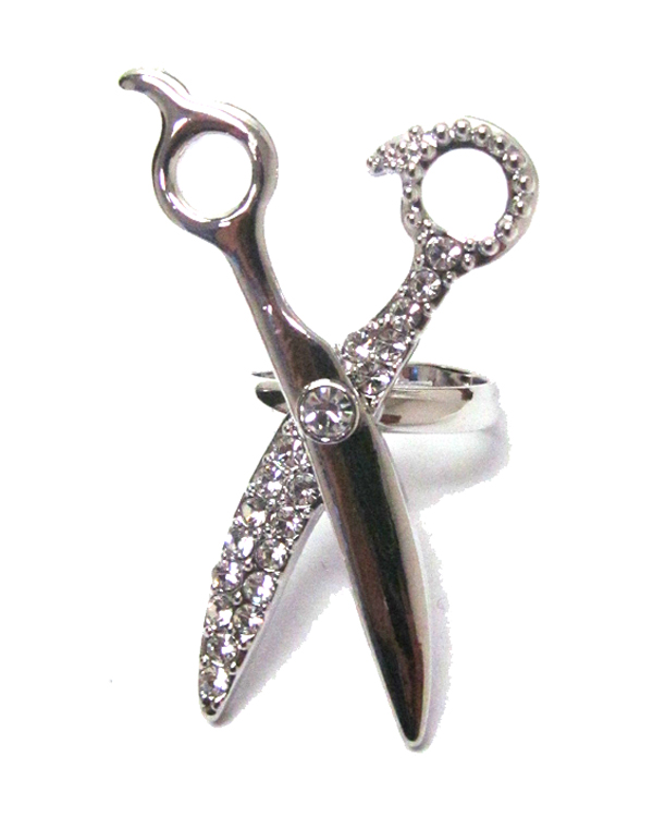 WHITEGOLD PLATING CRYSTAL DECO SCISSORS RING