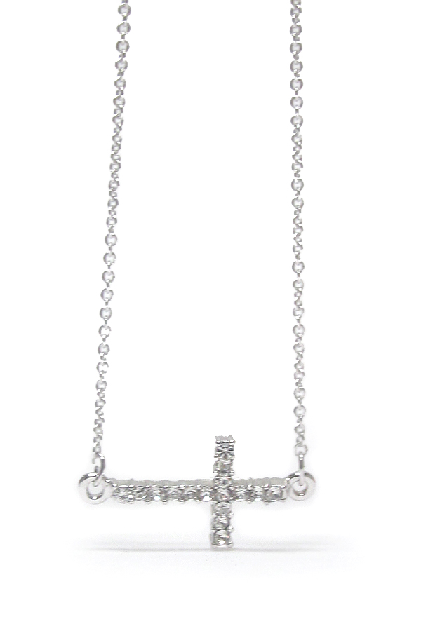 Made in korea whitegold plating crystal cross pendant necklace