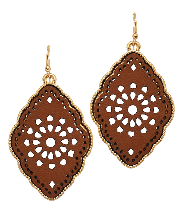 Metal leather filigree earring