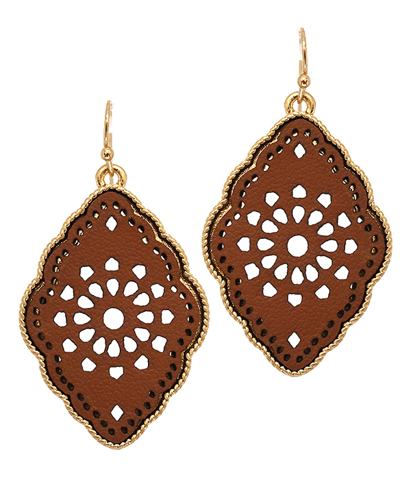 METAL LEATHER FILIGREE EARRING