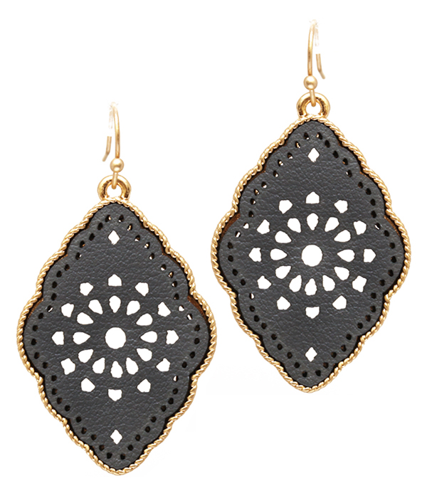 Metal leather filigree earring