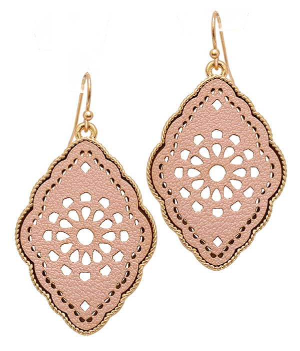 Metal leather filigree earring