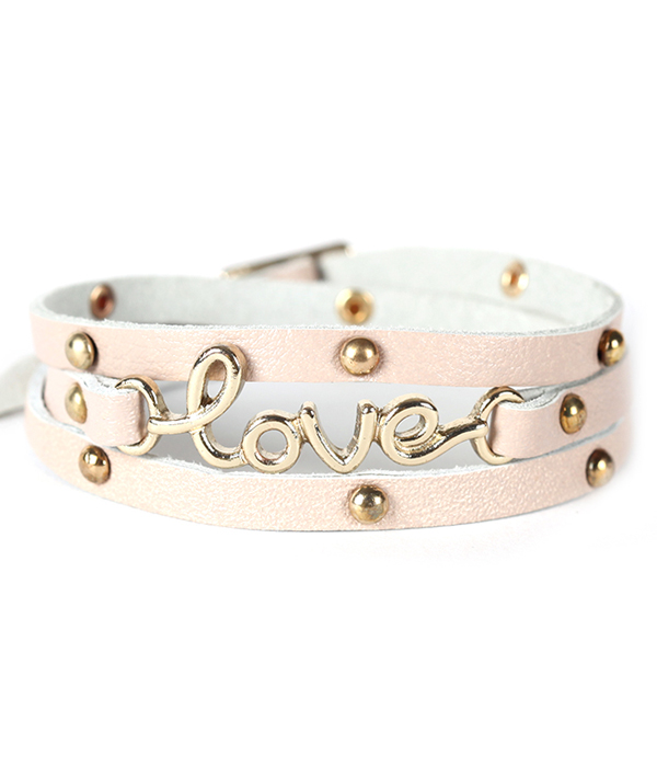 Love theme leather wrap bracelet