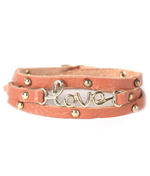 Love theme leather wrap bracelet