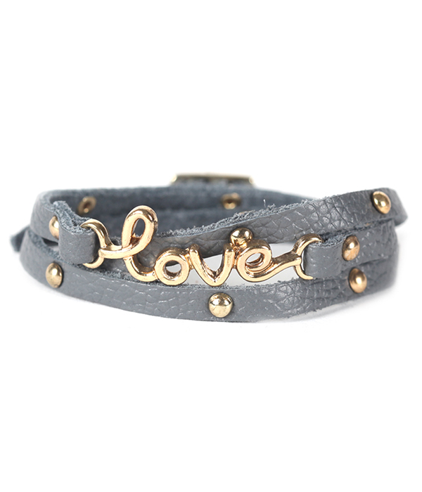 Love theme leather wrap bracelet