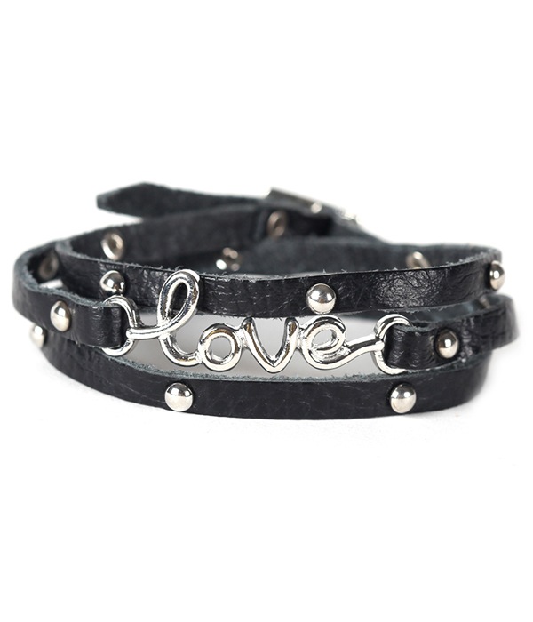 Love theme leather wrap bracelet