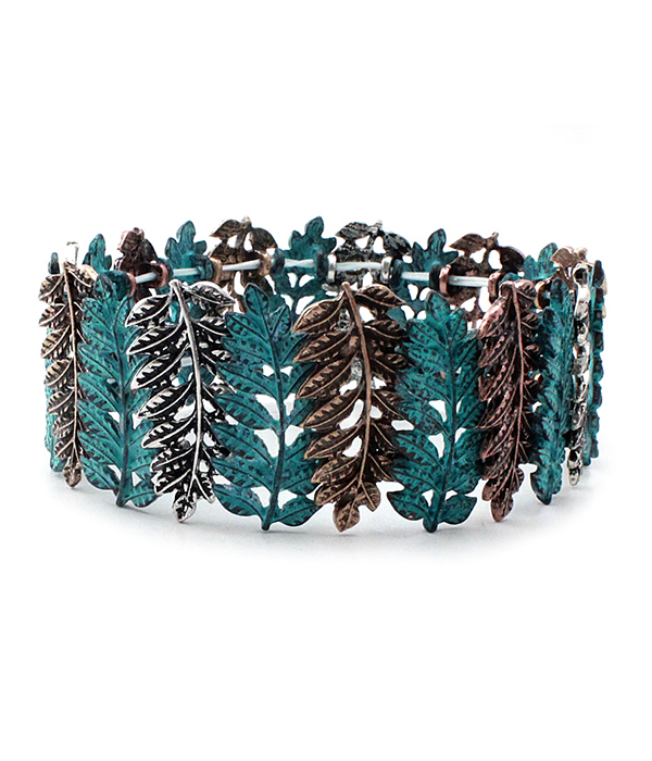 Vintage metal feather stretch bracelet