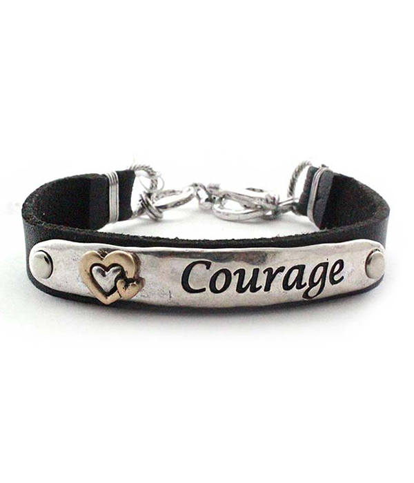 Leatherette toggle bracelet - courage