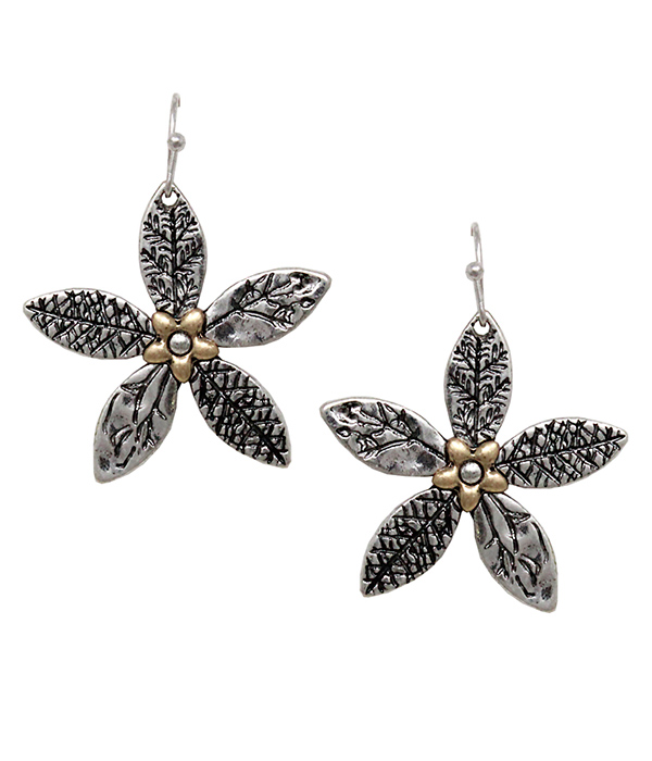 Textured metal flower earring