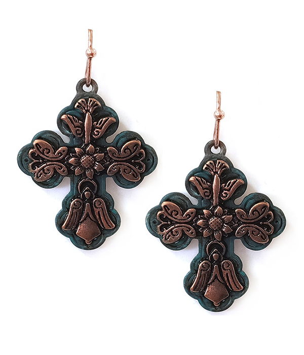 Textured metal cross earring