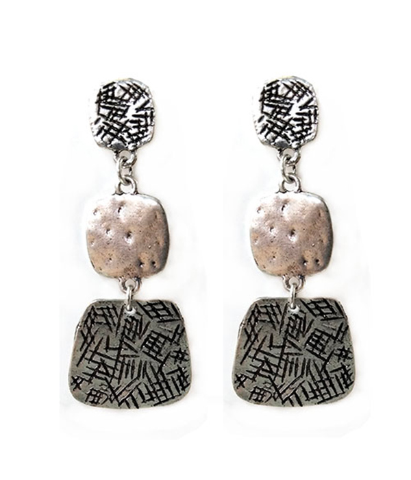Textured metal plate link drop earring