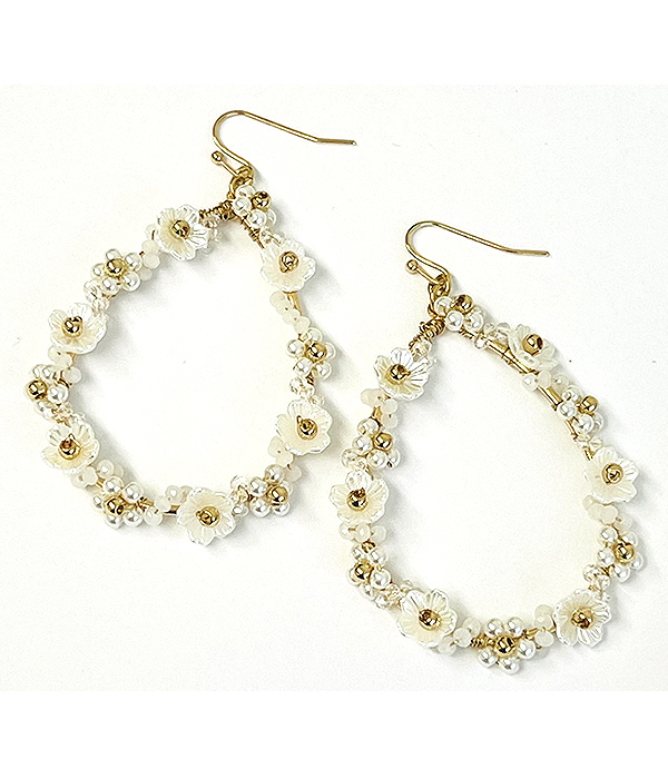 Shell flower teardrop earring