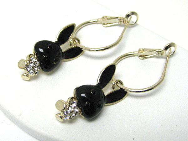 CRYSTAL AND EPOXY BUNNY DANGLE EARRING