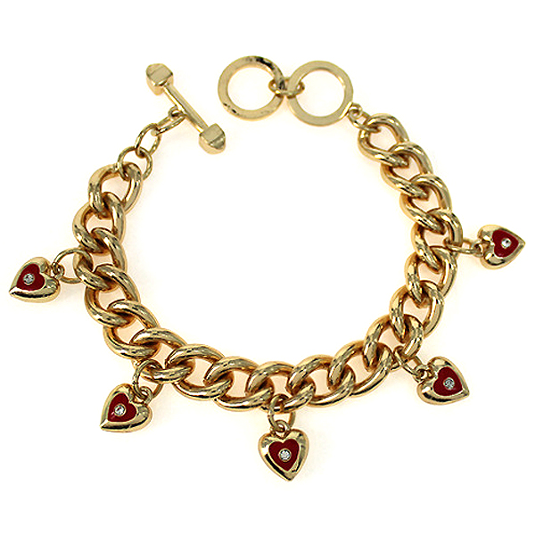 Crystal and epoxy center multi heart charm toggle bracelet -valentine