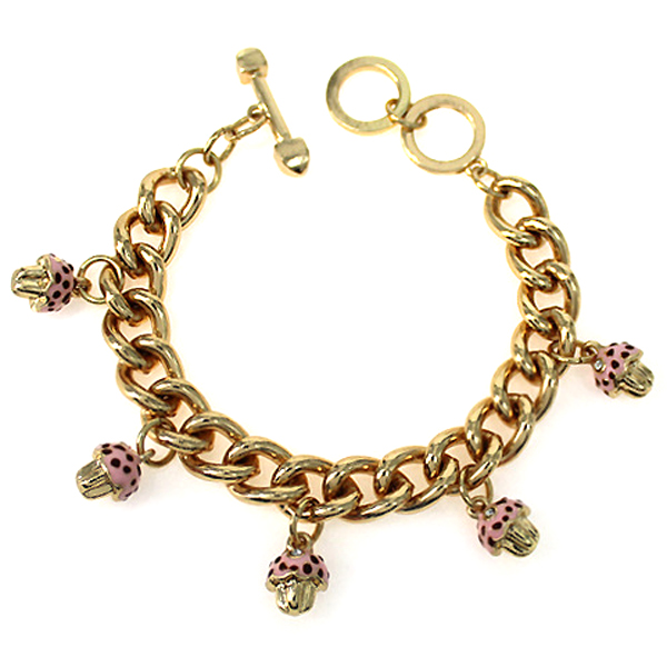 Crystal and epoxy center multi mushroom charm toggle bracelet