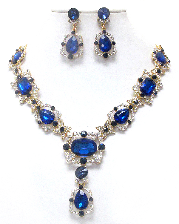 Luxury austrian crystal deco oval facet glass party necklace earring set