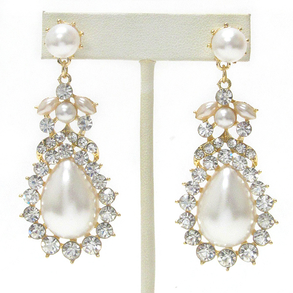 Teardrop pearl and multi crystal party earring