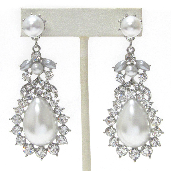 Teardrop pearl and multi crystal party earring