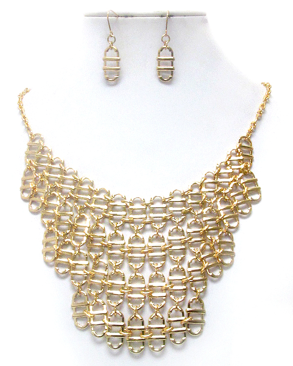 Metal mesh bib necklace earring set