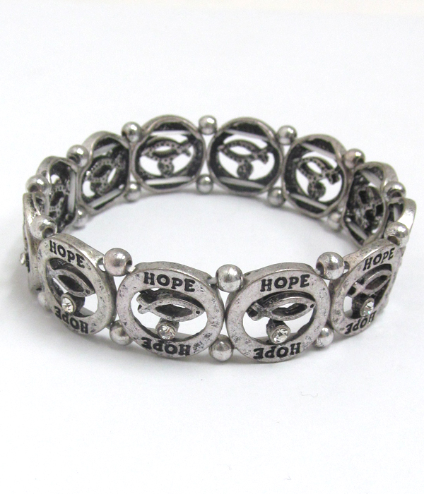 Religious theme fish disk stretch bracelet - hope