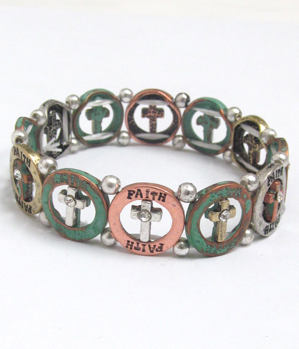 Religious theme cross disk stretch bracelet - faith