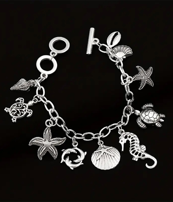 Sealife theme multi charm toggle bracelet