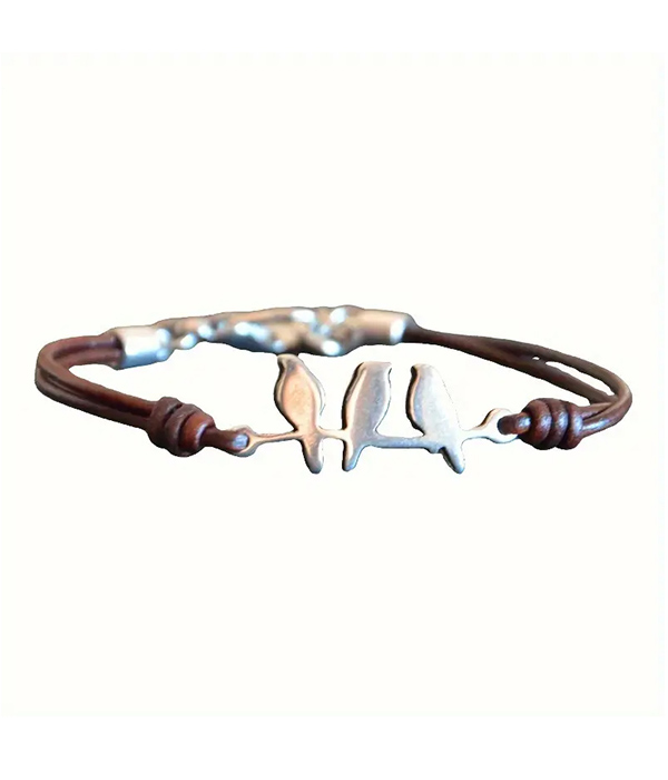 Vintage branch and bird braided bracelet
