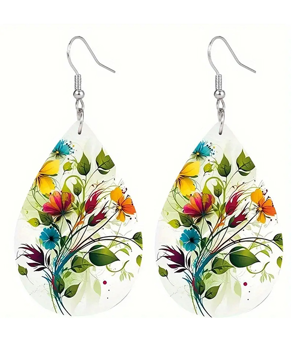 Flower teardrop acrylic earring