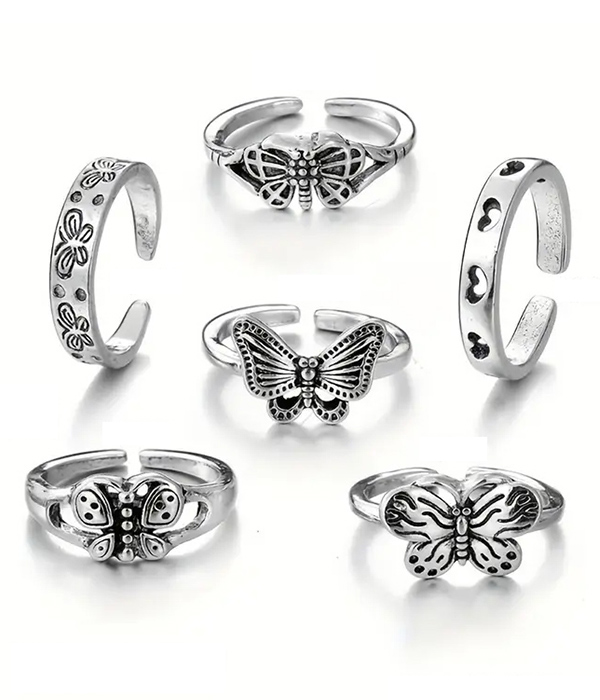 6 piece butterfly ring set